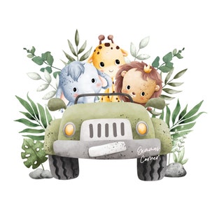 Baby Safari Animals Truck PNG, Cuccioli di animali ad acquerello, Design per sublimazione su maglietta, Immagine per biglietto di compleanno, Download digitale istantaneo, Cake Topper