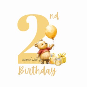 Baby Winnie The Pooh 2nd Birthday PNG, 2nd Birthday Sublimation Design, Bear Clipart, Second Birthday Winnie Design, Pooh Bear