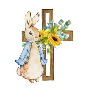 Peter the Rabbit Battesimo PNG, Disegno Battesimo, Battesimo PNG, Download Digitale Istantaneo, Flopsy PNG, Battesimo Cattolico, Girasole