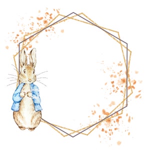 Peter the Rabbit PNG, Christening Design, Gold Peter the Rabbit Border ...