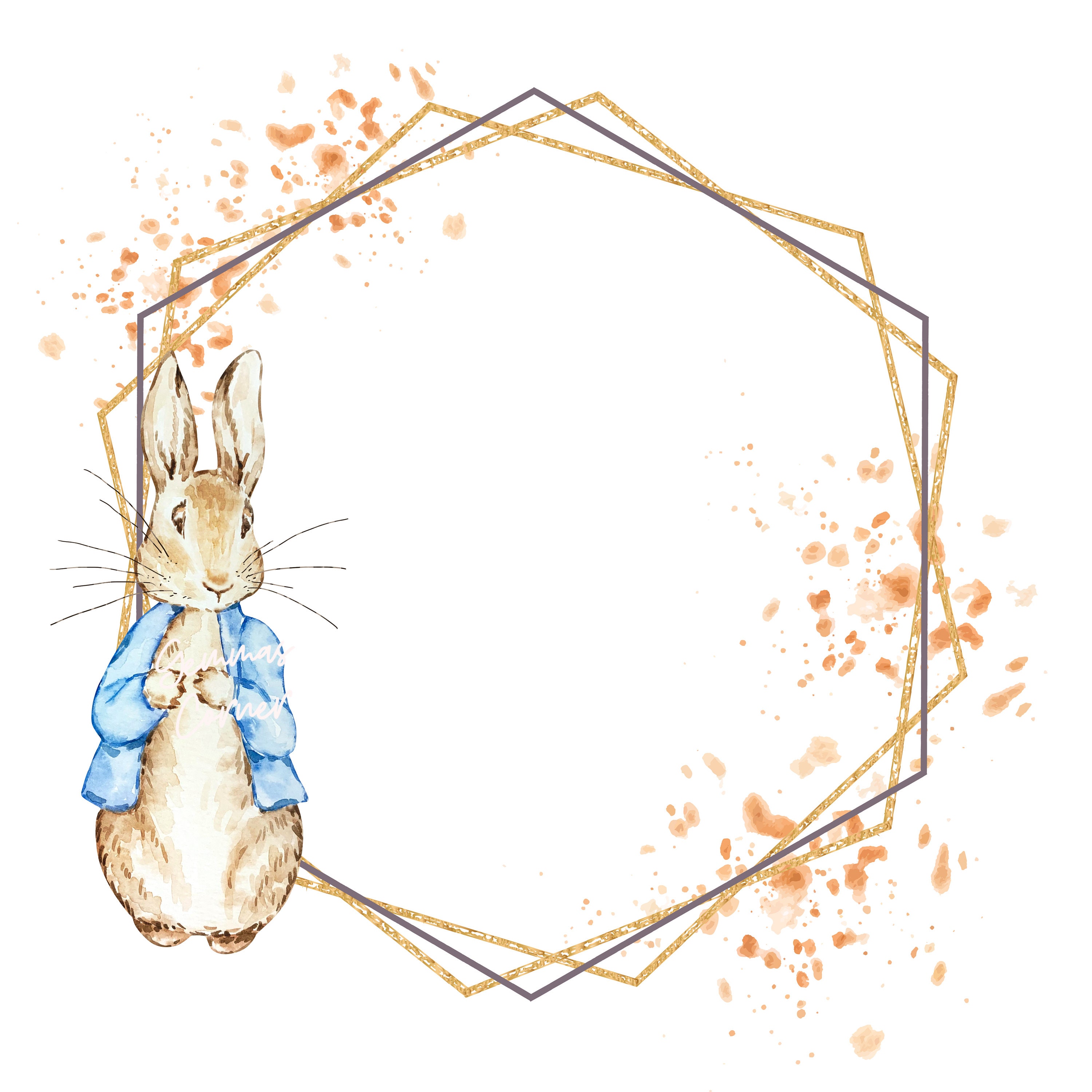 Peter the Rabbit PNG and SVG Bundle, Gold Peter the Rabbit Border ...