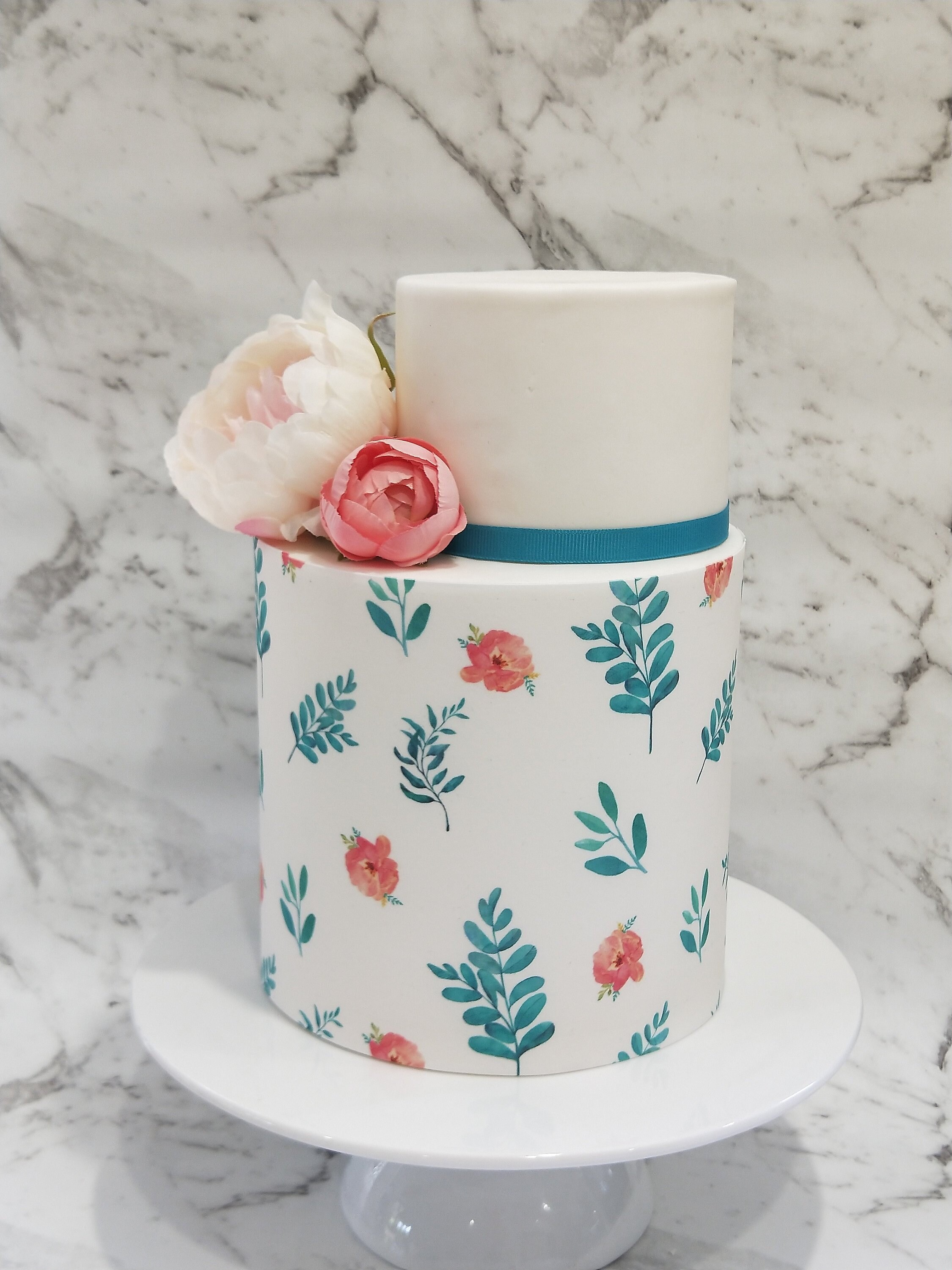 Leaf and floral print edible cake wrap Etsy