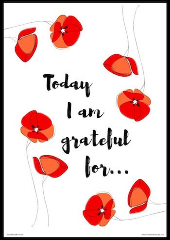 Gratitude print with flowers printable inspirational quote | Etsy