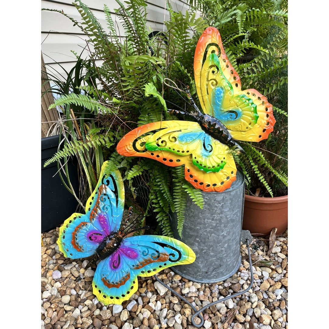 2x Metal Butterflies Outdoor Wall Decor Wall Art Spring Decorations 14