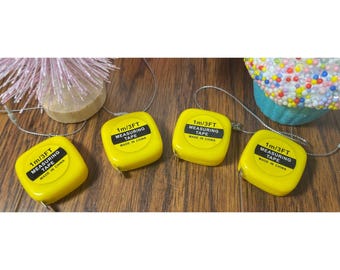 4pcs Mini Yellow 3' Retractable Measuring Tape Christmas Tree Ornaments "Fake" Sn