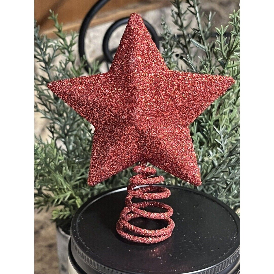 My Little Christmas 3.3" T X 2.75" W Red Glitter Star Tree Topper ...
