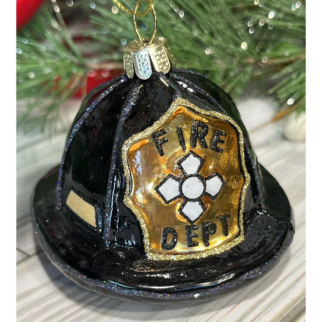 Robert Stanley Blown Glass Christmas Black Fire Hat Ornament 3-1/4" X 2 ...