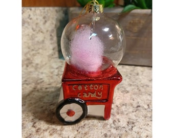 Robert Stanley Christmas Ornament Glass Cotton Candy Machine Cart 4” NWT 