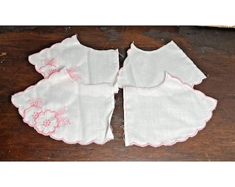Vtg 2 Pair Embroidered Dress Collar Scalloped White Cotton with Soft Pink U53