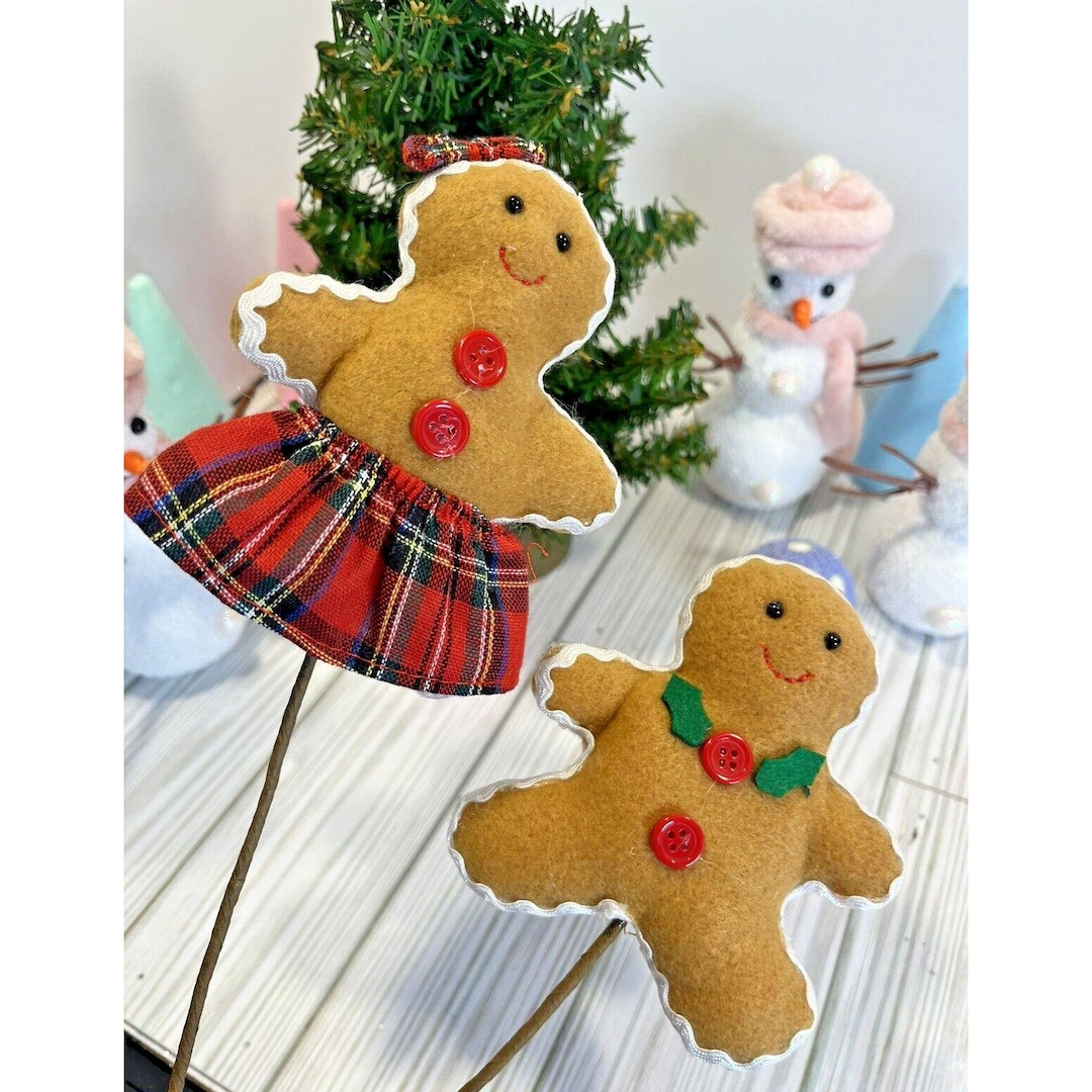 2x Matching Plush Gingerbread Girl & Boy Pick Christmas Tree Ornament ...