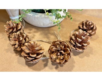 Natural Pinecone Garland Rustic Home Decor - 6 Pinecones On Twine For Seasonal & Holiday Decorations
