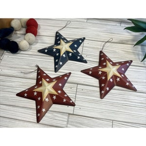 3 Pcs Metal Stars Shape Rustic Patriotic American Flag 3D Stars on Stars 2R B23
