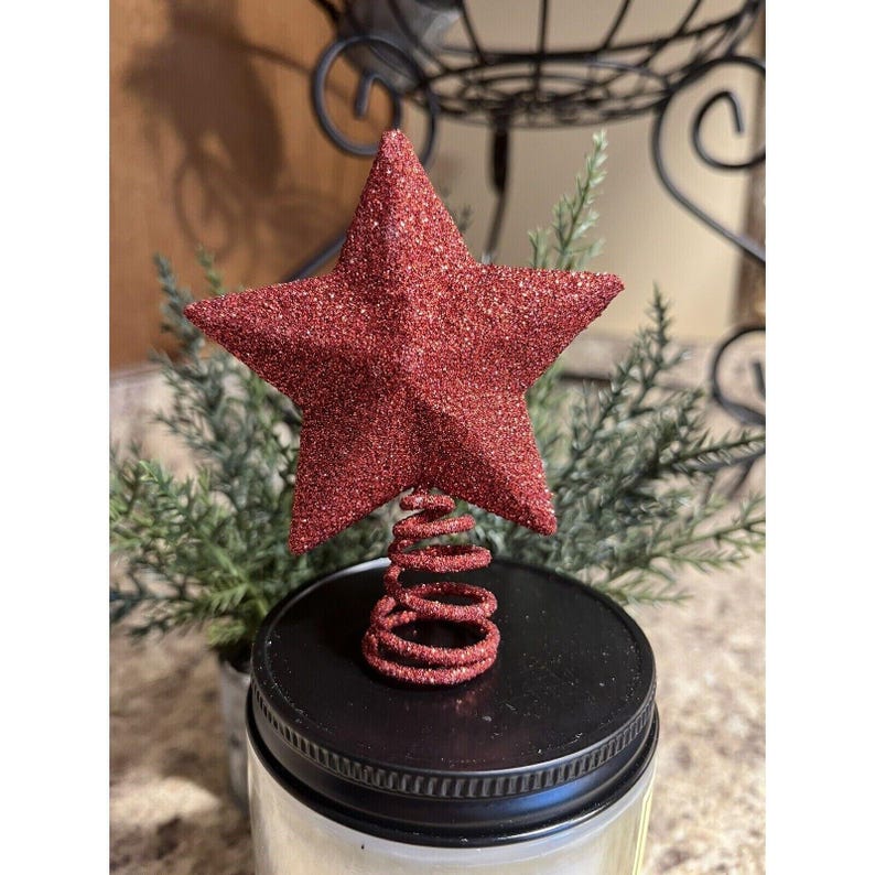 My Little Christmas 3.3" T X 2.75" W Red Glitter Star Tree Topper ...
