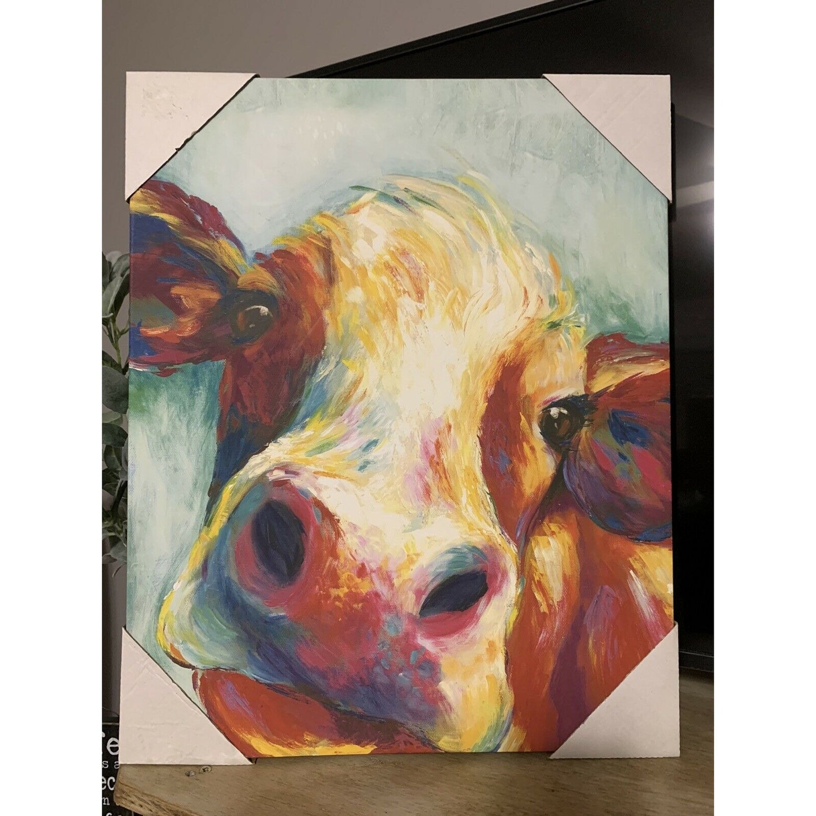 Dollar General Canvas Cow Canvas Aqua Farmhouse Decor Wall Etsy