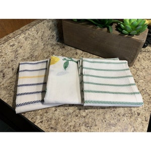 Lot of 3 Home-Kitchen Lemon Tree Tea Towels Multicolored Navy Lemon Dish Towel