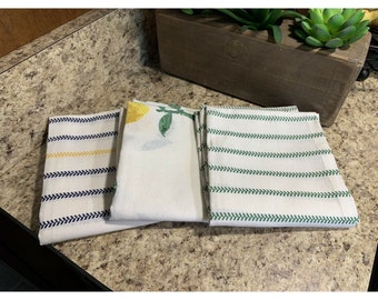 Lot of 3 Home-Kitchen Lemon Tree Tea Towels Multicolored Navy Lemon Dish Towel