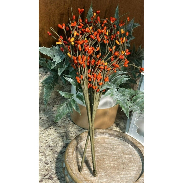 Fall Pip Berry Picks Set/3 Orange Primitive Fall Floral Decor 12 inch S29
