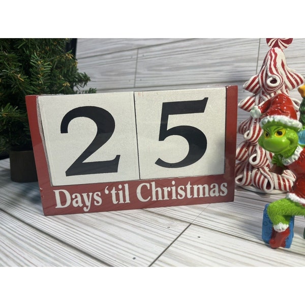 25 Days 'Til Christmas Countdown Blocks 7"x 4"  Shelf Sitting Advent Calendar S21