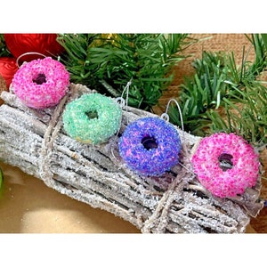 4x Mini Glitter Donut Ornaments Metallic Donut Christmas Tree Decor U18g