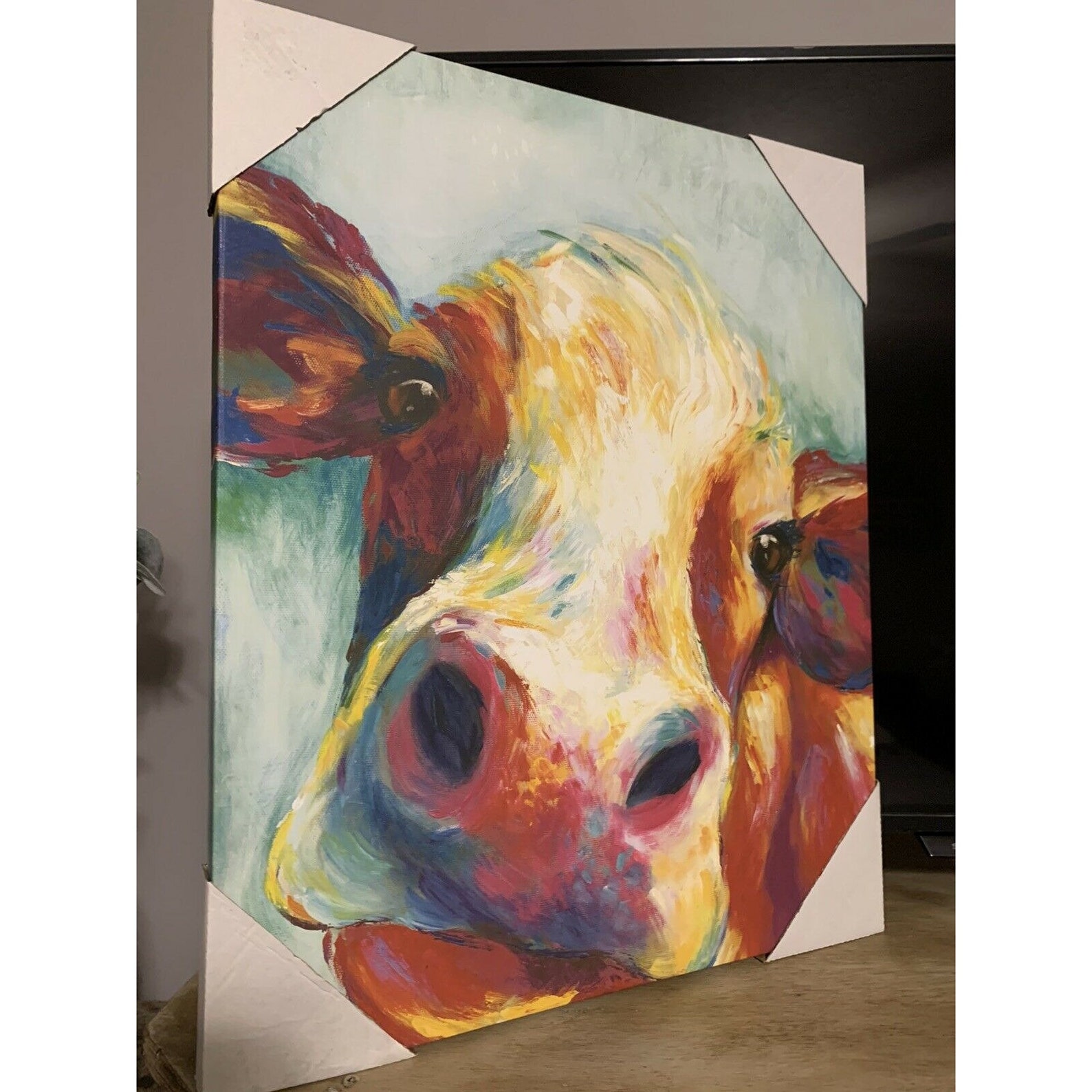 Dollar General Canvas Cow Canvas Aqua Farmhouse Decor Wall Etsy