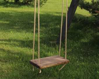 Tree wooden swing 75cm long with jute rope  , Solid wood swing for adult or children