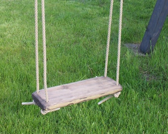 Balançoire en pin massif avec corde de jute pour adultes ou enfants, balançoire de jardin pour enfants
