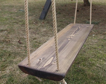 Solid wood swing for adults, long double wooden swing for couples, wedding swing with jute rope for lovers