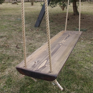 Solid wood swing for adults, long double wooden swing for couples, wedding swing with jute rope for lovers