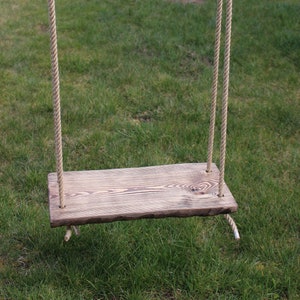 Tree wooden swing with jute rope for adult or children, Christmas gift Solid wood swing for grandchildren