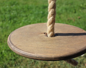 Kids Indoor round wood swing, disc tree rope swing, adult or children tree wooden outdoor swing with jute rope