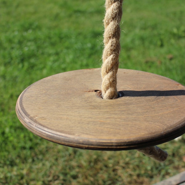 Kids Indoor round wood swing, disc tree rope swing, adult or children tree wooden outdoor swing with jute rope