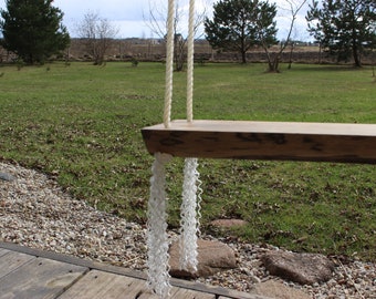 Solid wood swing for children, outdoor wooden tree swing with rope