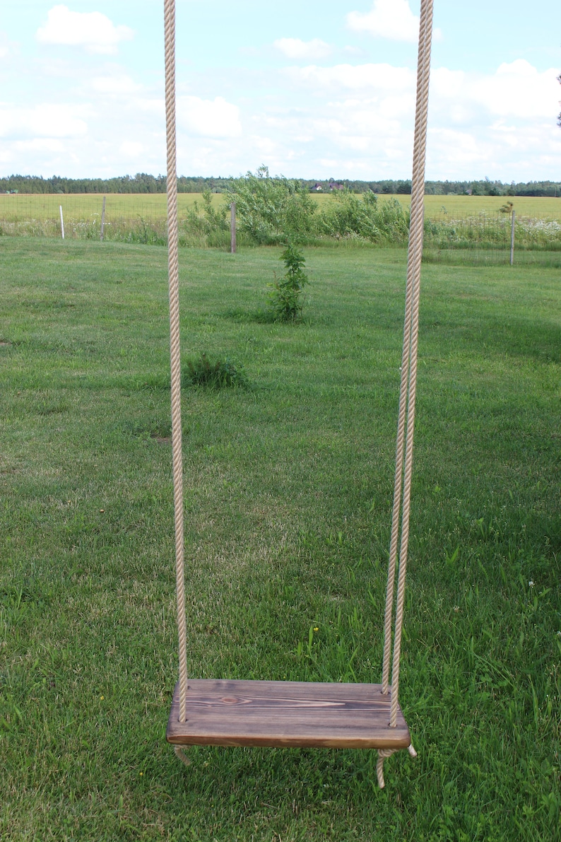 Tree Wooden Swing 75cm Long With Jute Rope , Solid Wood Swing for Adult ...