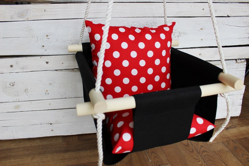 Swing For Baby Mickey Mouse Red Polka Dot Pillow Linen Porch Toddler Swing Indoor Swing For Kids First Birthday Outdoor Gift For Girl