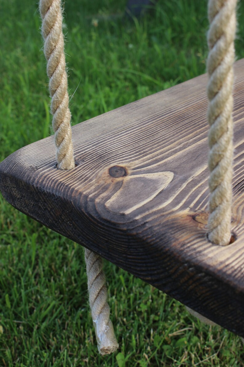 Columpio de madera maciza con cuerda de yute para adultos o | Etsy