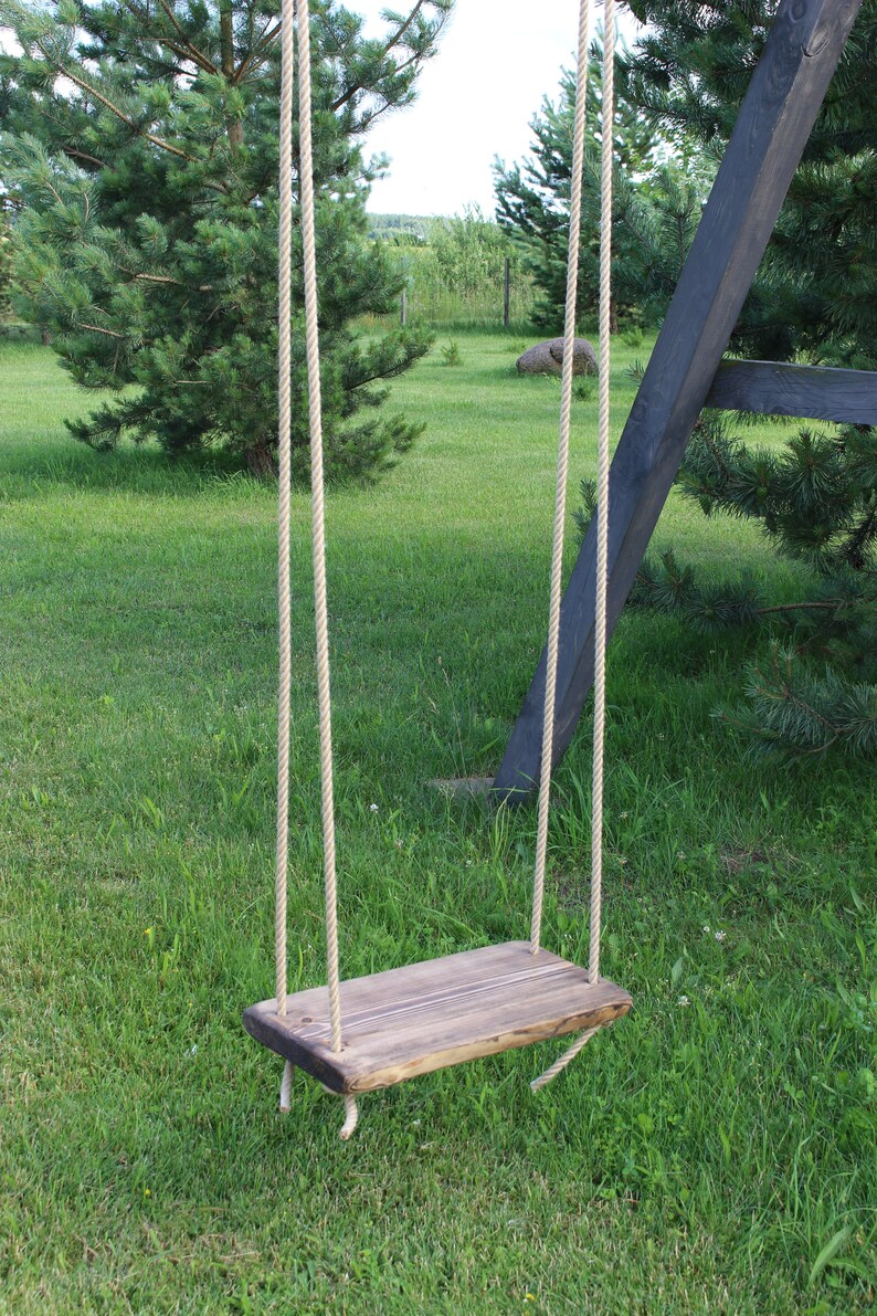 Columpio de madera maciza con cuerda de yute para adultos o | Etsy