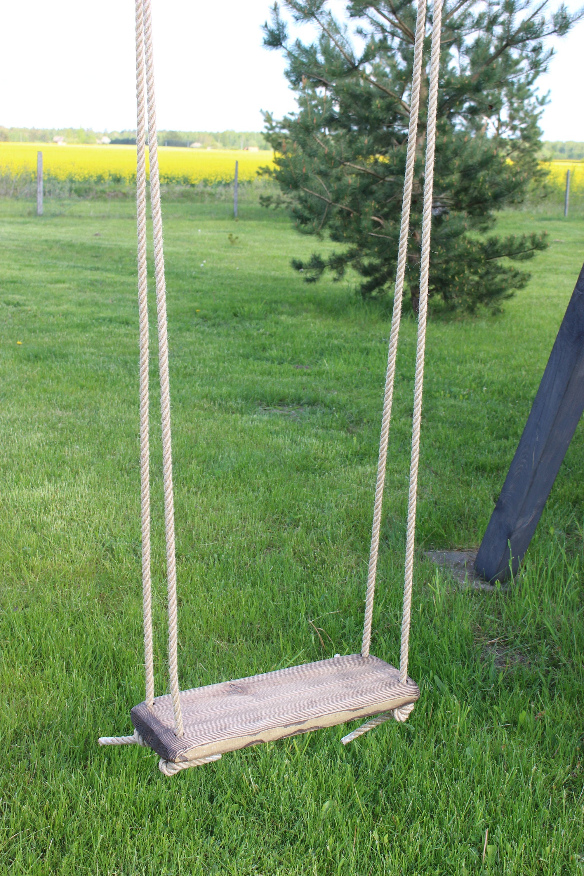 Solid Pinewood Swing With Jute Rope for Adult or Children, Kids Garden Swing  -  Canada