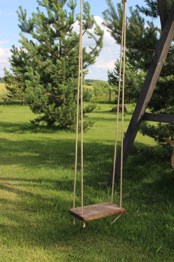 Tree Wooden Swing 75cm Long With Jute Rope , Solid Wood Swing for Adult or  Children 