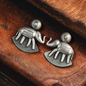 Oxidized Silver Elephant Stud Earrings: Indian Ethnic Jewelry
