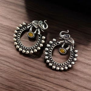 Oxidized Silver Elephant Dangler Earrings: Indian Inspired Jewelry