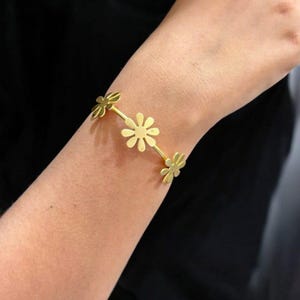 Adjustable Gold Plated Flower Bracelet | Handmade Beautiful Cuff Bangle for Women | Gift For Her | Fashionable Stylish Jewelry