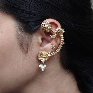 Gold Plated Rose Earcuff: Pearl Ethnic Jewelry