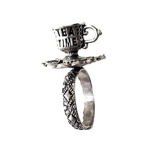 Girls Oxidised Tea Time Ring, Unique Vintage Style Adjustable Band, Handcrafted Designer Jewelry, Antique Statement Cup Tea Free Size Ring