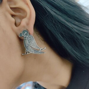 Oxidized Parrot Design Stud Earrings | Silver Replica Jewelry | Handmade Traditional Indian Ethnic Jewellery | Earring Gift For Her
