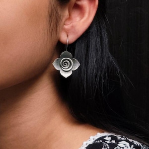 Traditional Rose Stud Earrings – Ethnic Oxidized Silver Replica Design