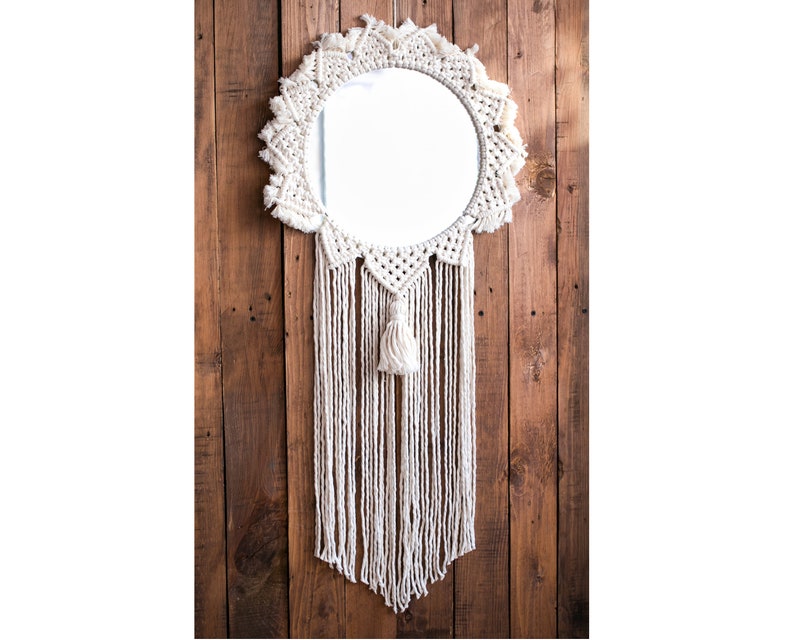 Macrame Framed Wall Mirror Large Decorative Bohemian Round Ethnic Decor Hanging