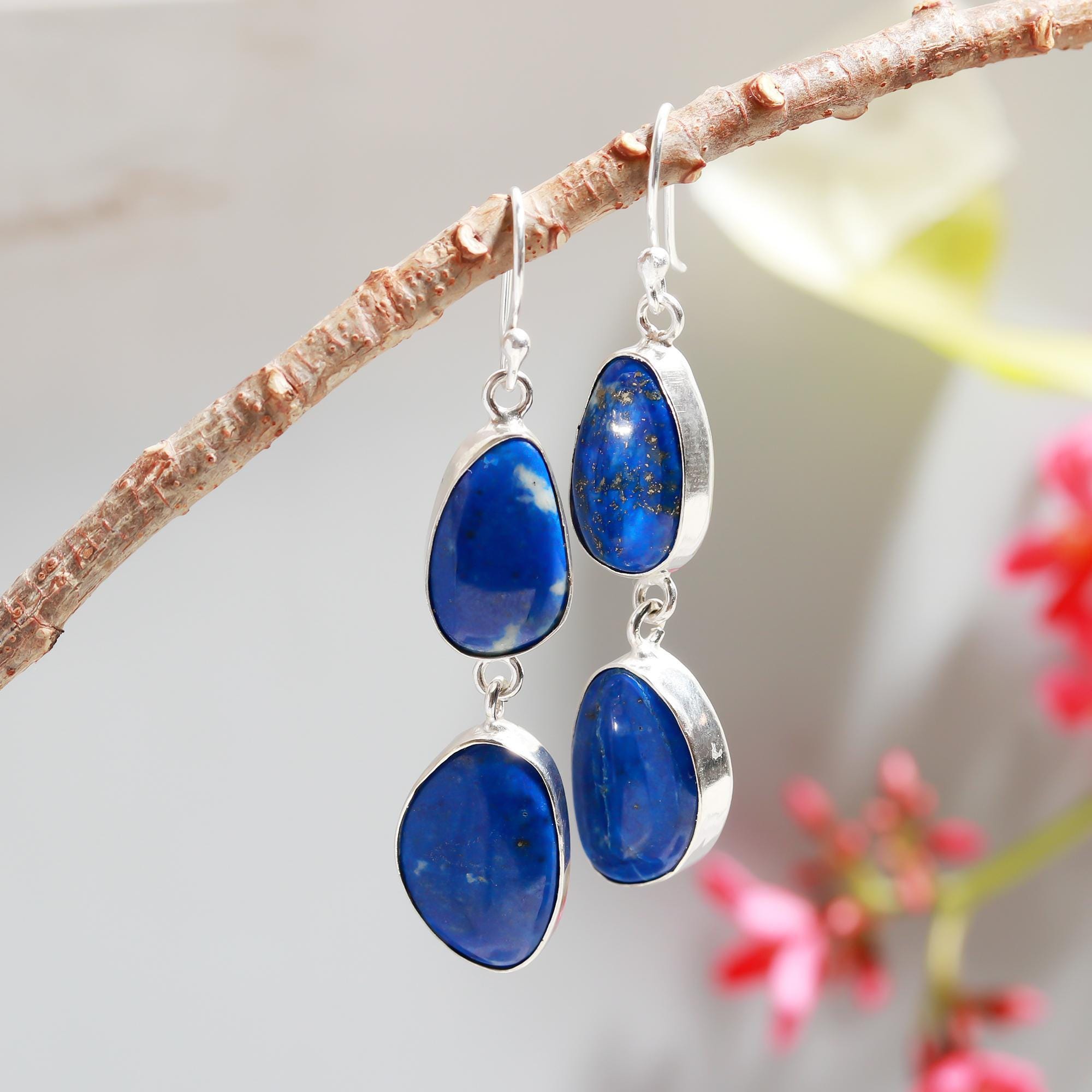 Orecchini lapislazzuli, orecchini lapislazzuli, orecchini d'argento lapis, orecchini da donna, orecchini di pietre preziose, orecchini in argento sterling, orecchini da donna - Italia