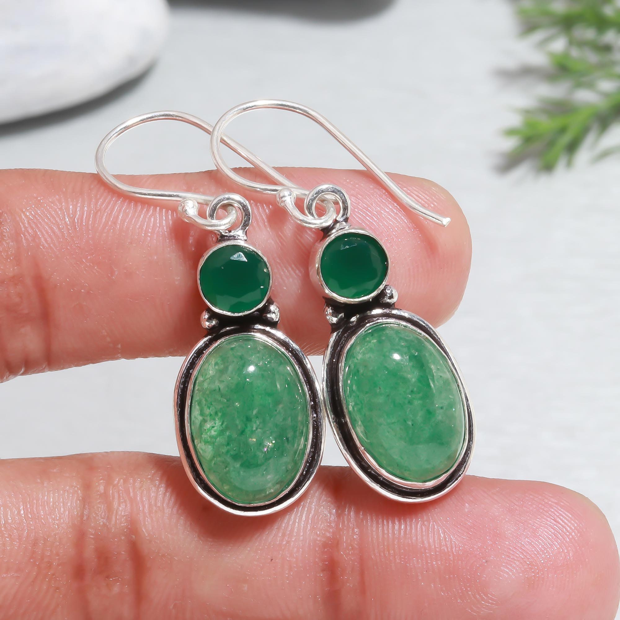 Orecchini Pendenti In Avventurina Verde - Philip Jones - Argento, Confezione Regalo, Garanzia 12 Mesi