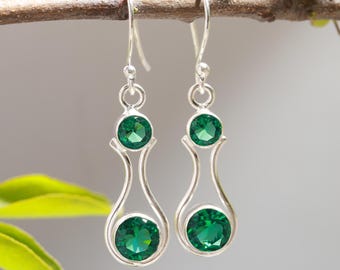 Handmade Green Fluorite 925 Sterling Silver Pear Earrings