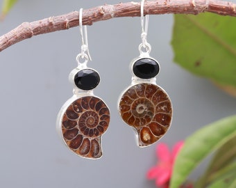 Sterling Silver Ammonite Fossil Earrings: Genuine Gemstone Jewelry